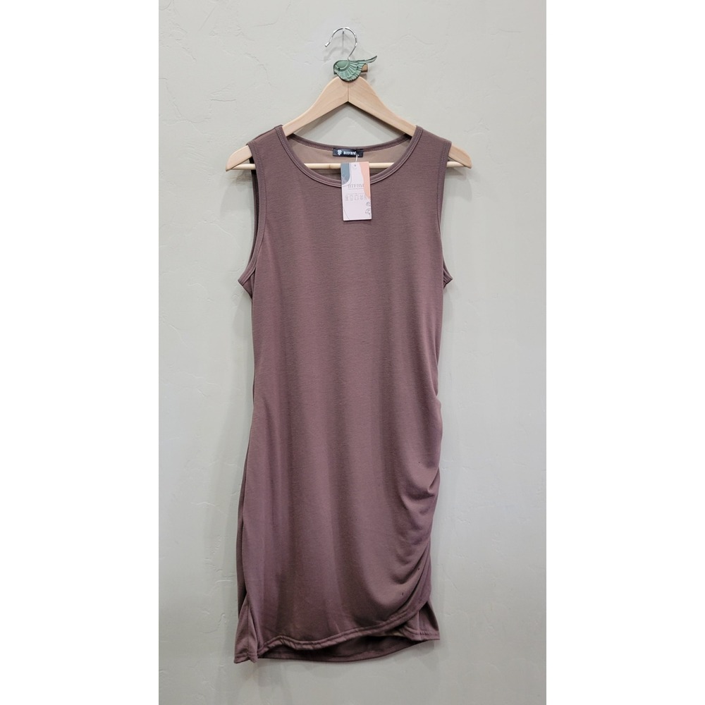 BTFBM Women Brown Sleeveless Ruched Side Bodycon Mini Dress Large NWT